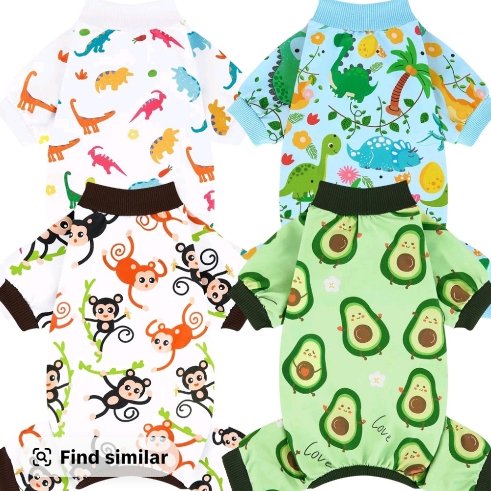 New In Package Cute Avocado & Dino Pet Pajama Set - Green, Blue, White, Orange